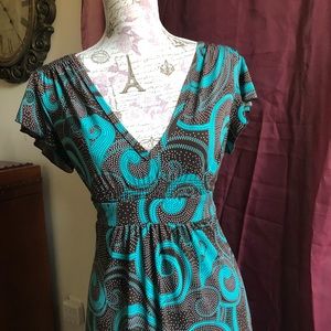 Brown and turquoise stretch dress